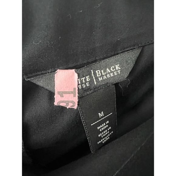 White House Black Market Off On Shoulder Size M Solid Black Top Blouse Back Zip - Picture 3 of 6